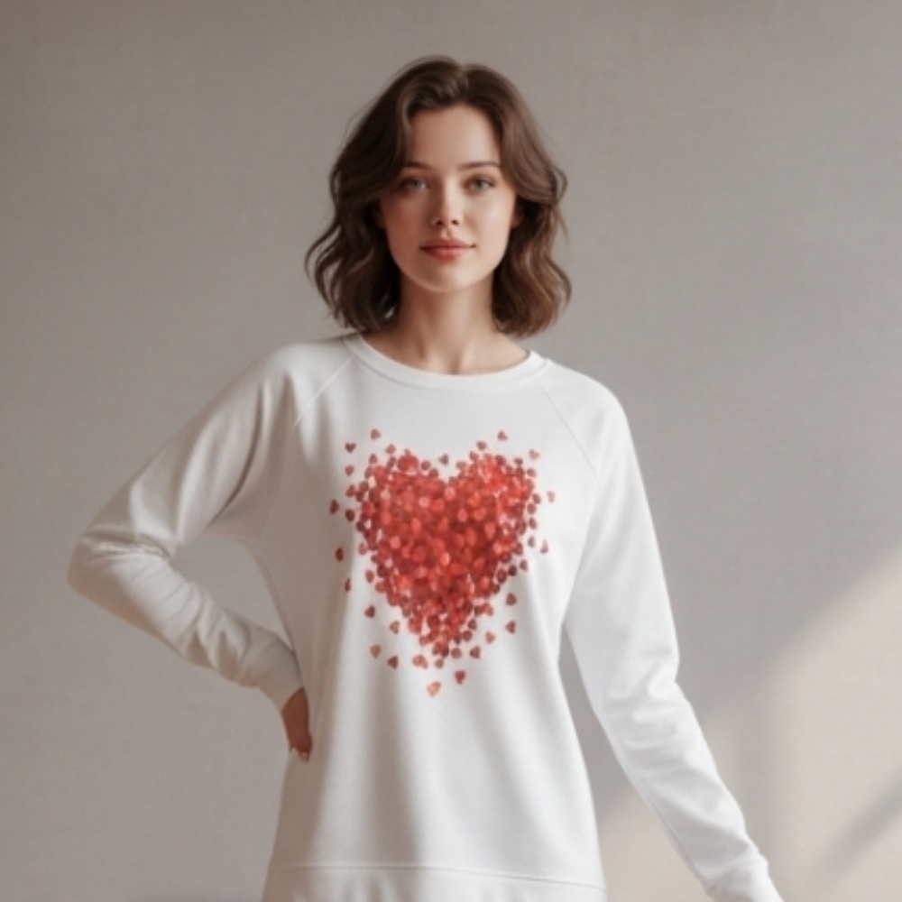 Nine West Heart Active Wear White with Heart Graphic Long Sleeve Size Medium